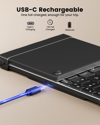 ProtoArc XK01 Plus Foldable Keyboard, Backlit Folding Portable Bluetooth Keyboard for Travel, Full Size External Wireless Keyboards with Backlight for iPad Surface Tablet Smartphone Laptop PC