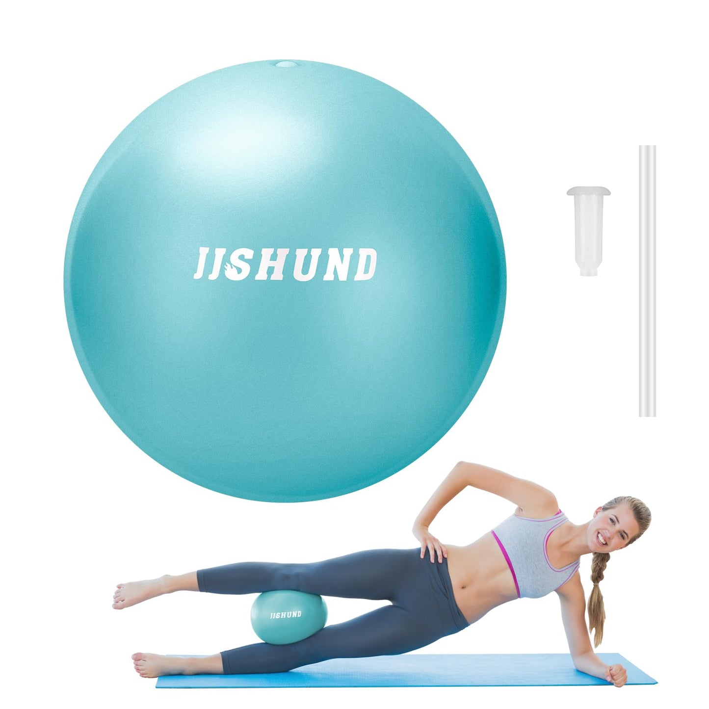 jjshund 25cm Pilates Ball, 9,8 Inch Small Exercise Mini Yoga Gym Ball for Home Gym Pilates, Yoga, Balance, Core Training, Stability, Stretching with Inflation Straw