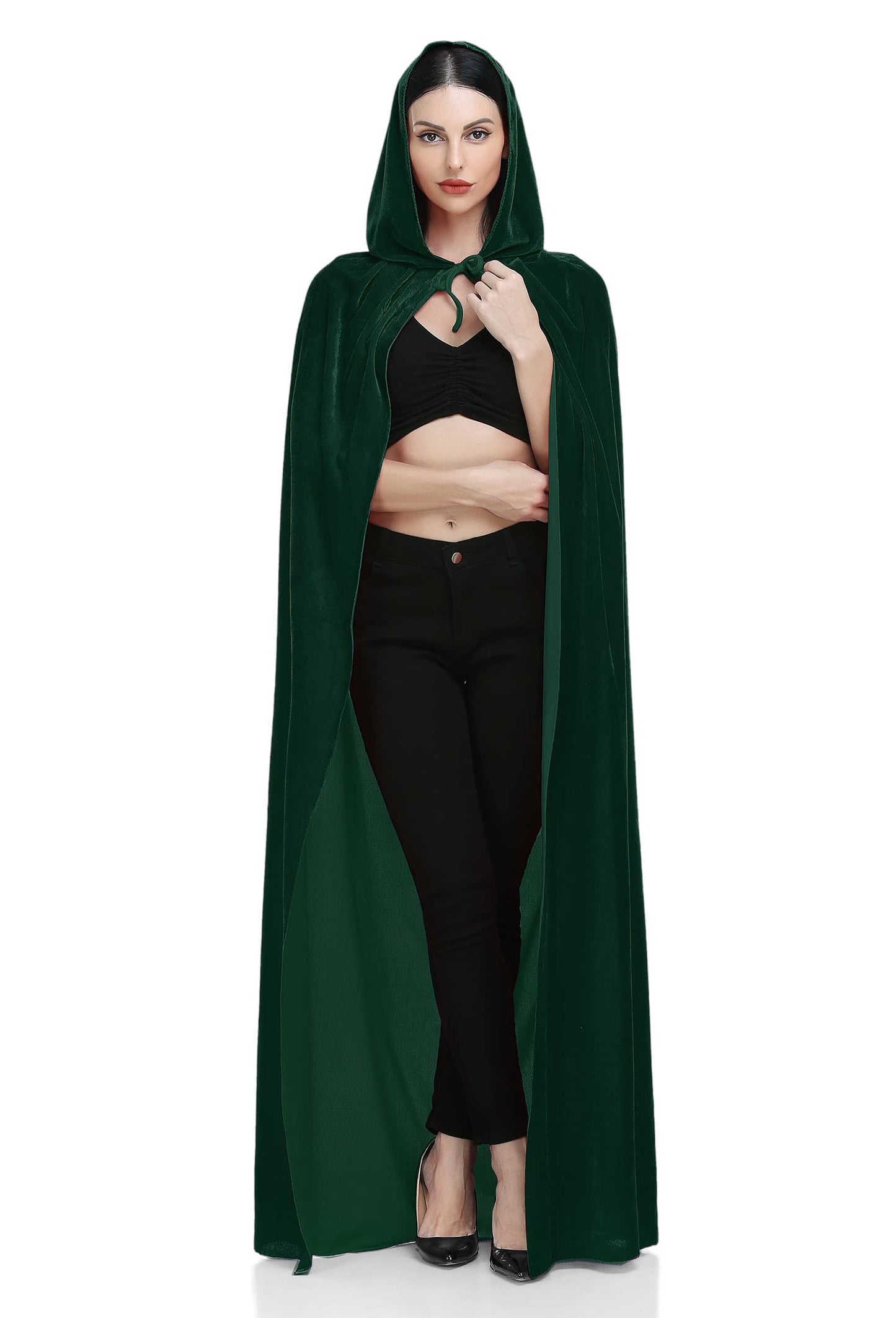 Ammiko Velvet Cape Unisex Cloak with Hood Halloween Costume Hooded cloak Adult Vampire Witch Cape Women Men Green 100cm