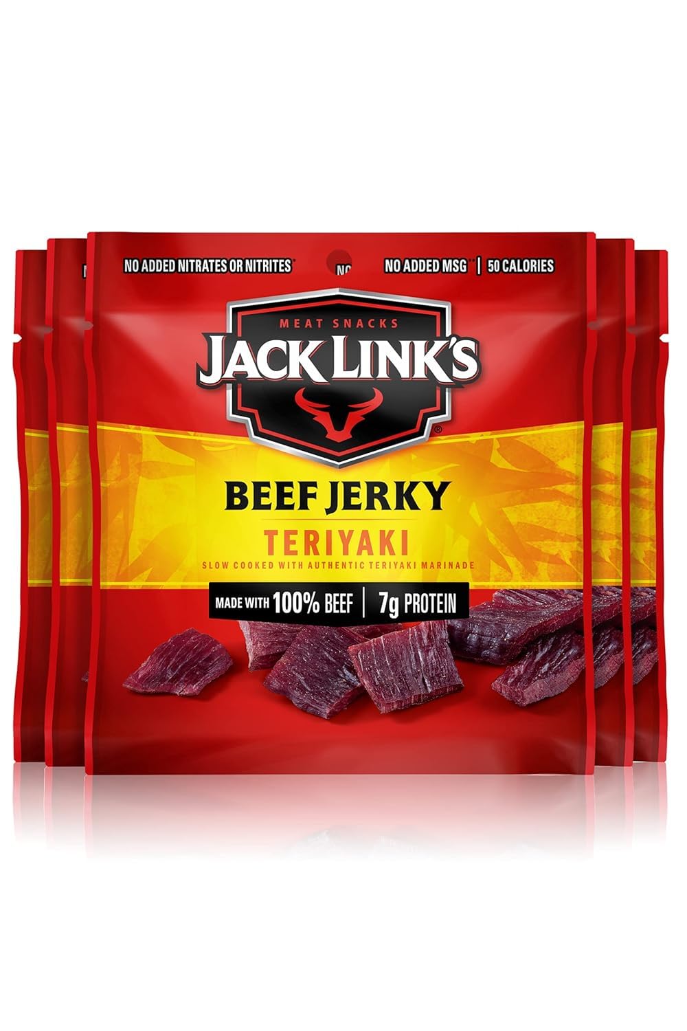 Jack Link's Beef Jerky, Teriyaki, Multipack Bags - Flavorful Meat Snacks for Lunches, Ready to Eat Protein Snacks, Individual Packs - 7g of Protein, Made with 100% Beef - 0.625 oz (Pack of 5)