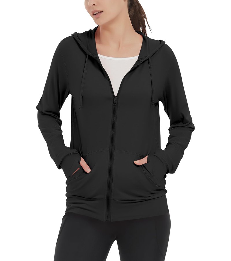 LETAOTAO Womens' Lightweight Zip Up Hoodies Stretch Thin Summer Jackets For Women Black