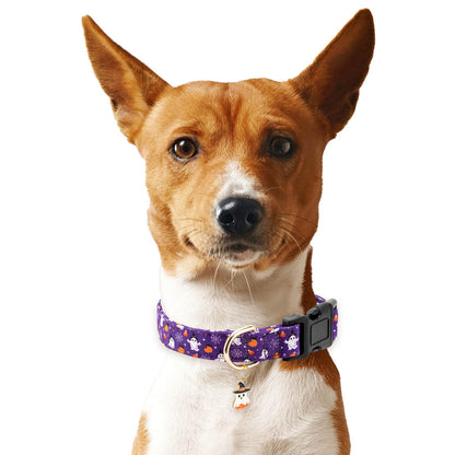 Gelwoo Fall Dog Collar,Soft and Cute Halloween Collars with Ghost Patterned Design for Girl Female Boy Dogs,Adjustable Buckle Pet Collar for Small Medium Large Dogs (Purple Ghost, S)