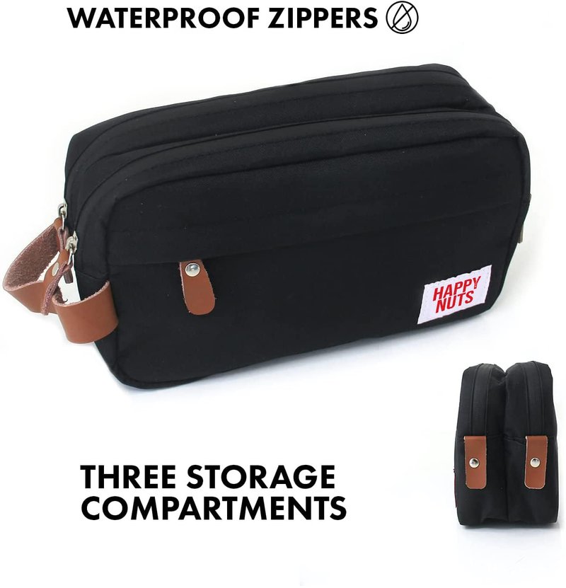 HAPPY NUTS Men's Toiletry Bag, Canvas Organizer Bag, TSA Approved (Black)