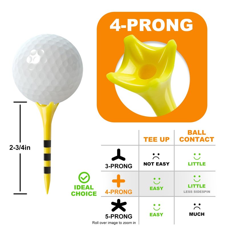 Full Choice Plastic Golf Tees 100 Pack 2-3/4", Enhanced Durability & Stability, Engineered to Minimize Friction and Side Spin