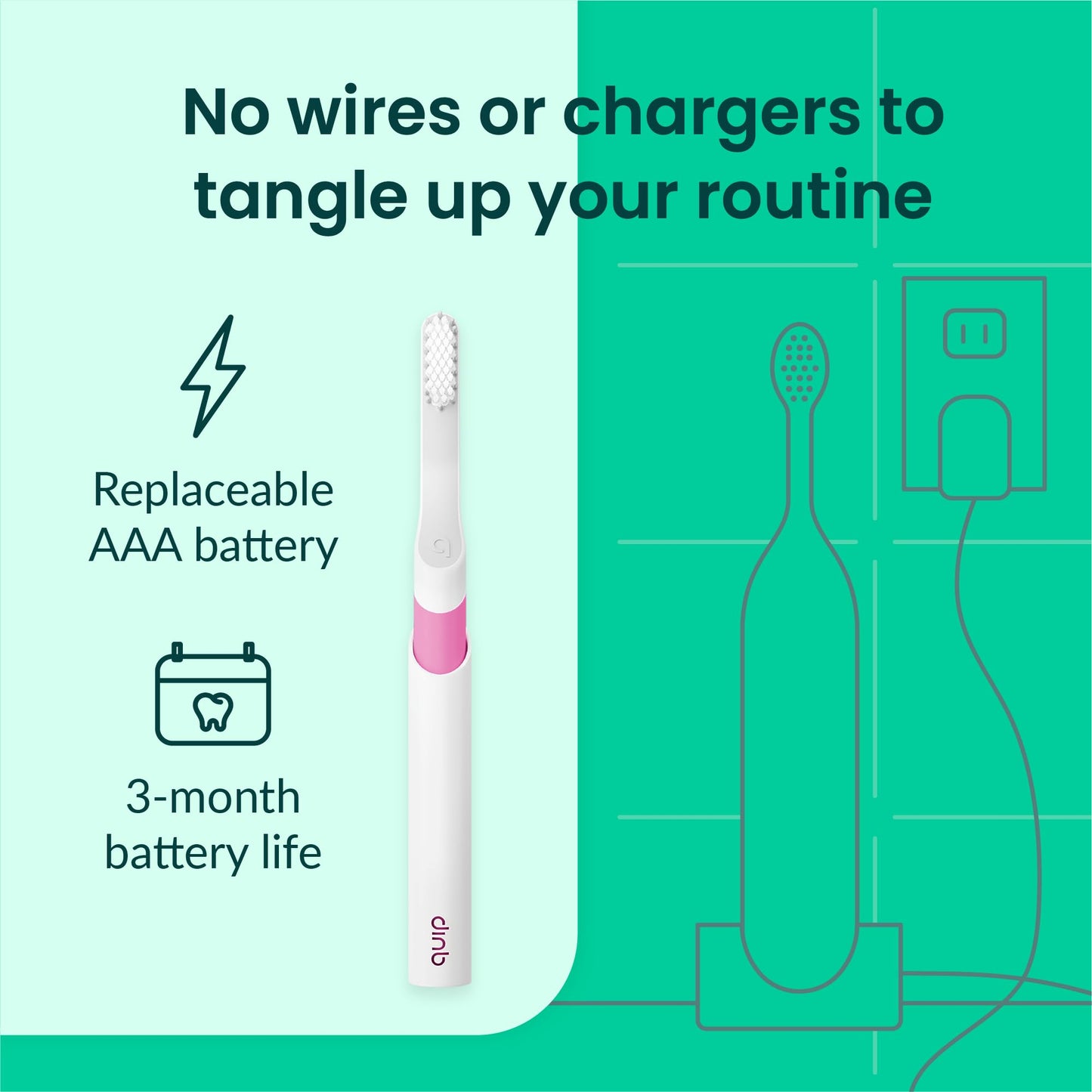 Quip Sonic Electric Toothbrush for Adults - Time Travel & Soft Bristles with Travel Case & Replacement Brush Head - 3 Month Battery Life, Plastic Handle - Magenta