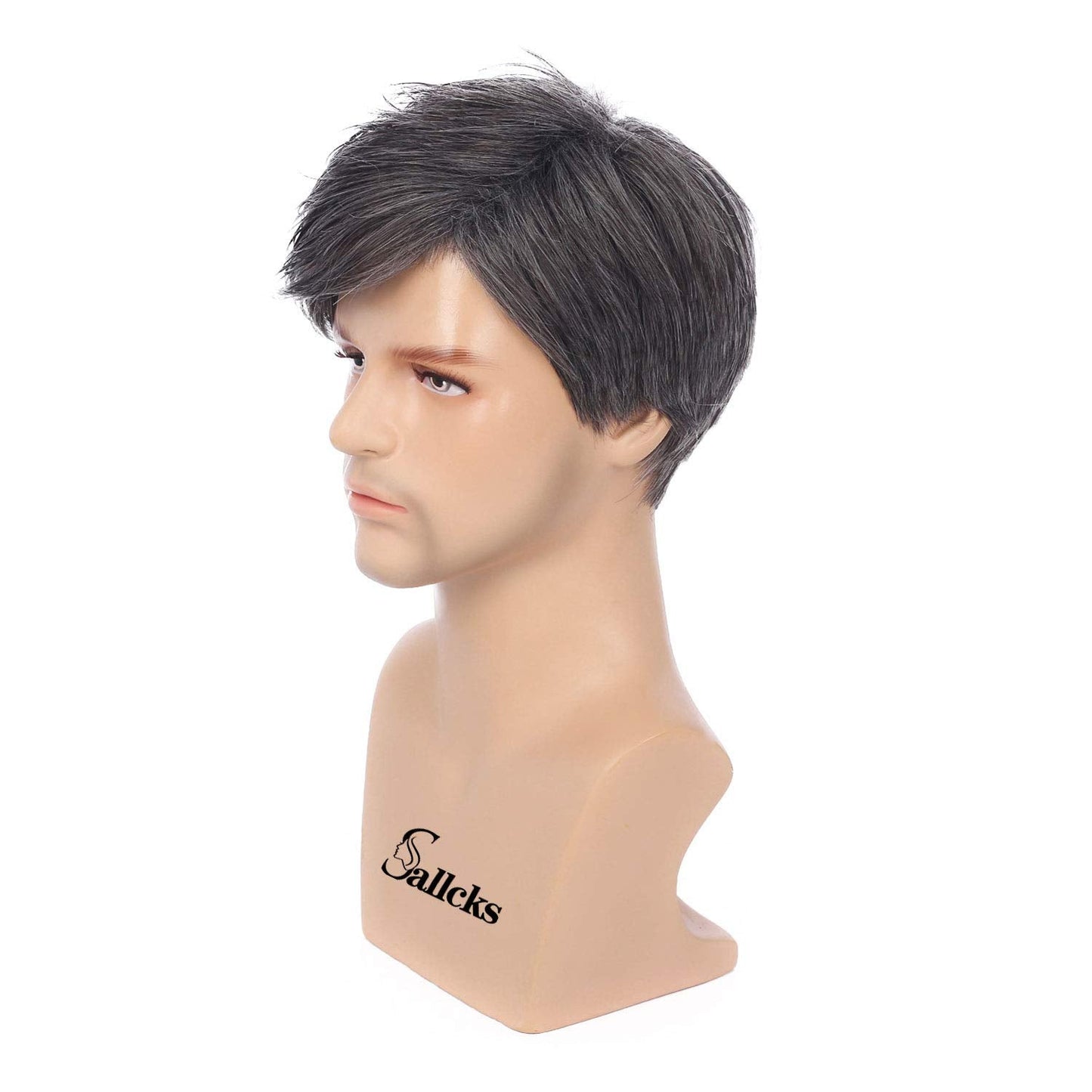 Mens Gray Wig Short Layered Natural Synthetic Heat Resistant Halloween Cosplay Costume Wig