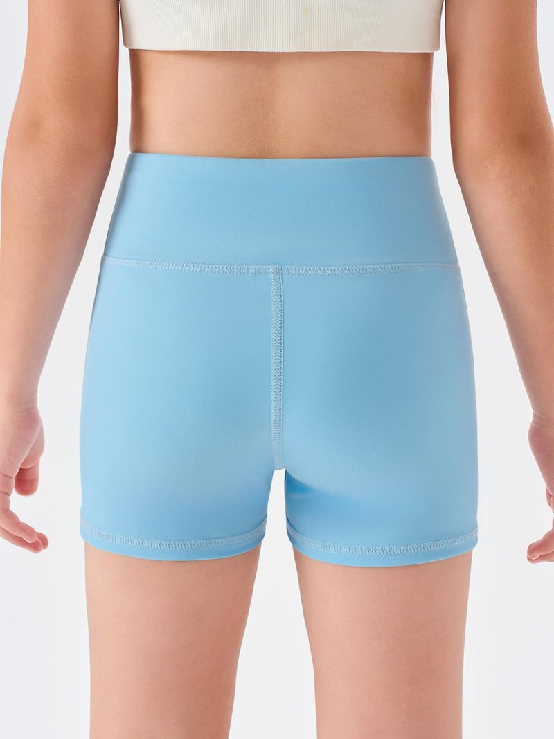 Haloumoning Girls Athletic Shorts Kids High Waisted Yoga Dance Biker Shorts Comfy Gymnastics Shorts 5-14Y Sky Blue
