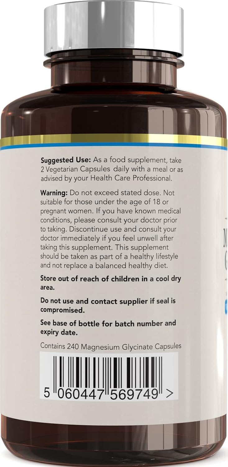 GH Magnesium Glycinate - 250mg Magnesium Bisglycinate per Serving - 120 Glycinate Supplements | Mag Glycinate High Strength Capsules | Non-GMO & Allergen Free | Made in The UK