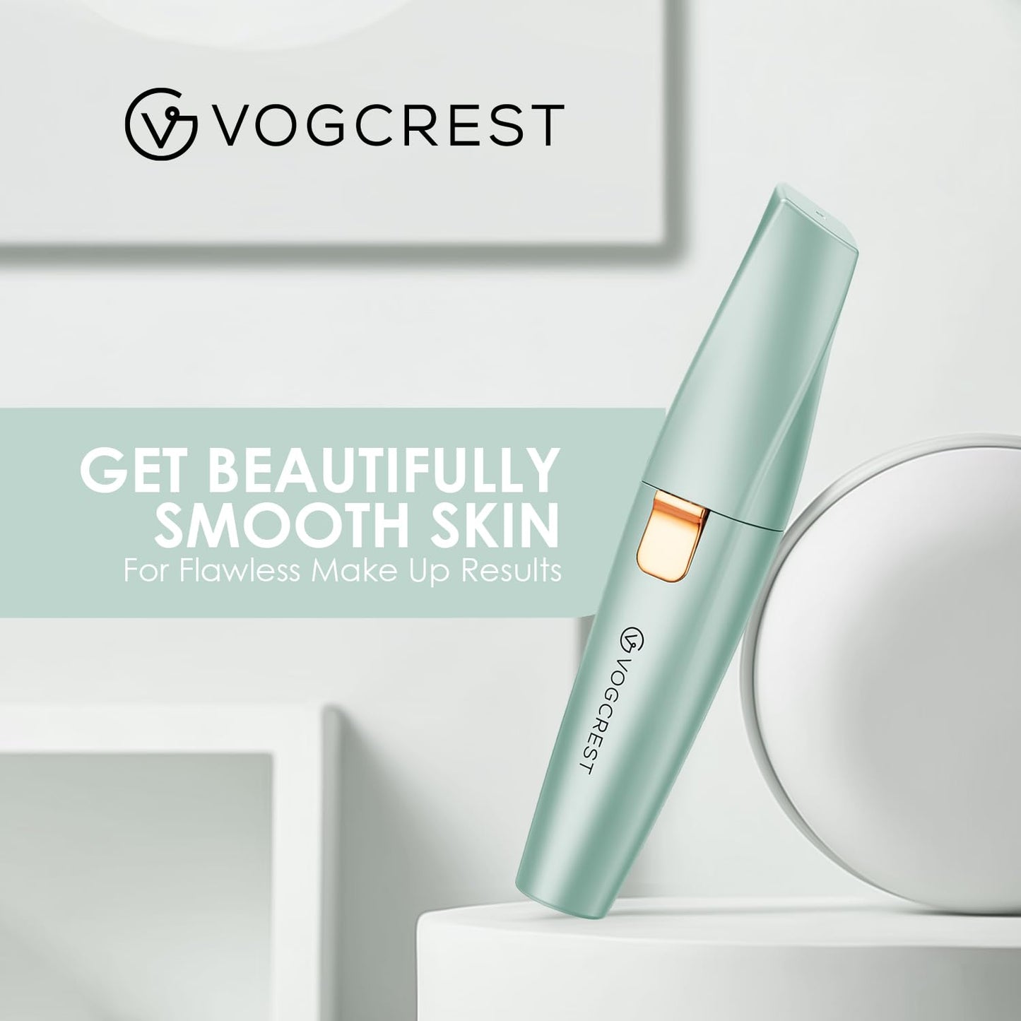 VG VOGCREST Eyebrow & Facial Trimmer: 2 in1 Rechargeable Facial Hair Removal & Eyebrow Shaver - Body Razor with Built-in LED Light (Rose Gold)