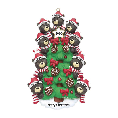 3D Black Bears Family of 9 Ornament 2025 Personalized Family Christmas Ornaments 2025 | Xmas Tree Decorating Bears Personalized Tree Ornaments for Grandchildren Siblings & Grandkids of Nine Ornament