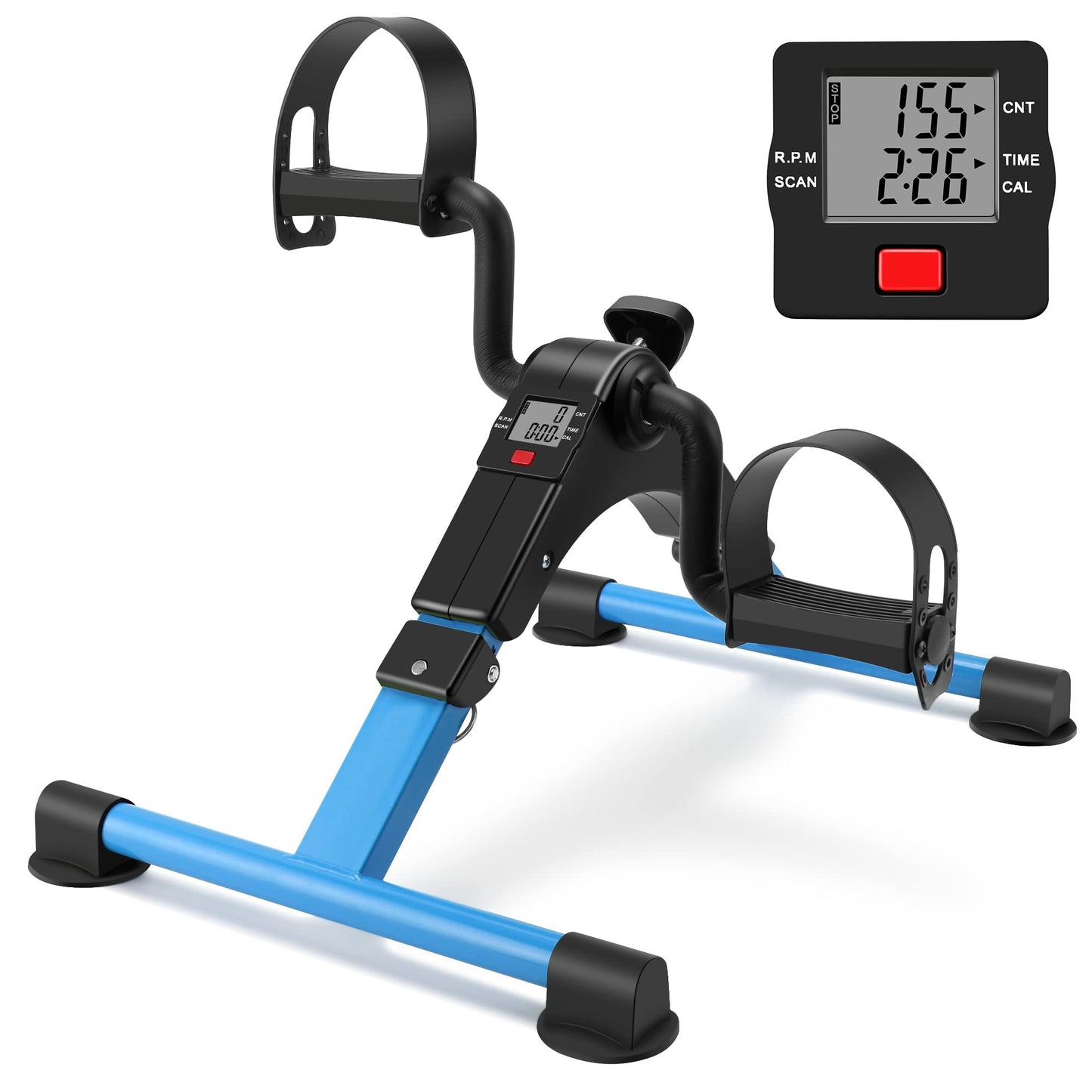 Folding Exercise Bike Pedal Exerciser Portable Desk Bike with LCD Display for Arms and Legs Workout (BLUE)