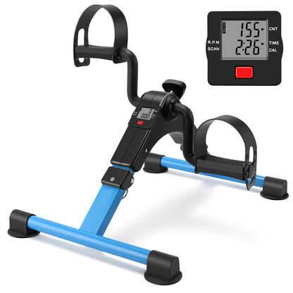 Folding Exercise Bike Pedal Exerciser Portable Desk Bike with LCD Display for Arms and Legs Workout (BLUE)