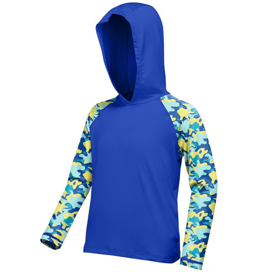 DRONIRING Boys Rash Guard Swim Hoodie, UPF 50+ UV Sun Protection Long Sleeve Fishing Shirt, Kids Youth SPF Water Shirts Cobalt Blue