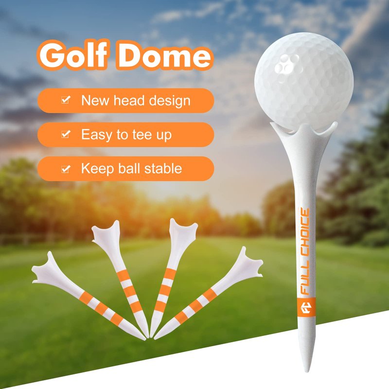 Full Choice Plastic Golf Tees 60 Pack (2-3/4") - Reduce Friction & Increase Distance, Golf Plastic Tees (White with Blue Strips