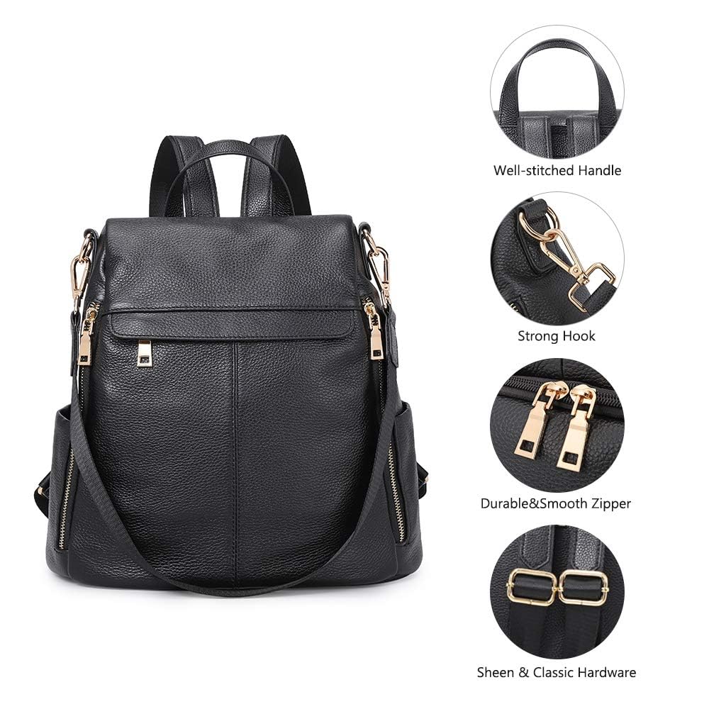 Kattee Women Real Leather Backpack Purse Anti-Theft Rucksack Fashion Shoulder School Bag Fits 11 inches Tablet
