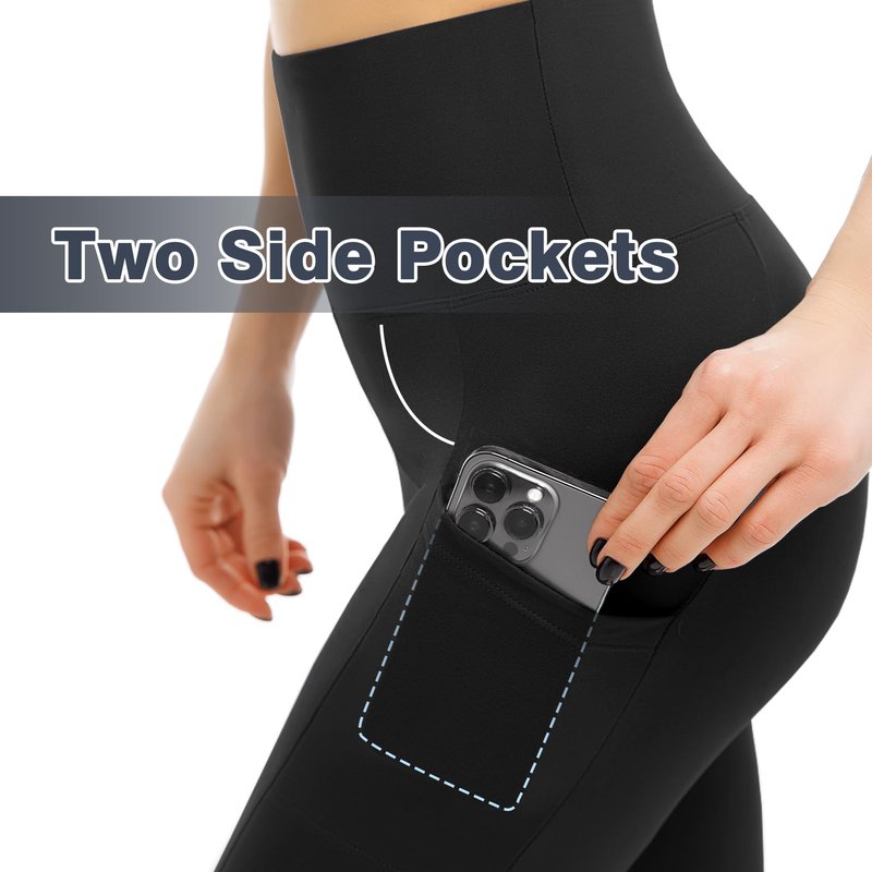 Leafigure 2 Pack Leggings with Pockets for Women, High Waisted Soft Leggings for Yoga Gym Black SM