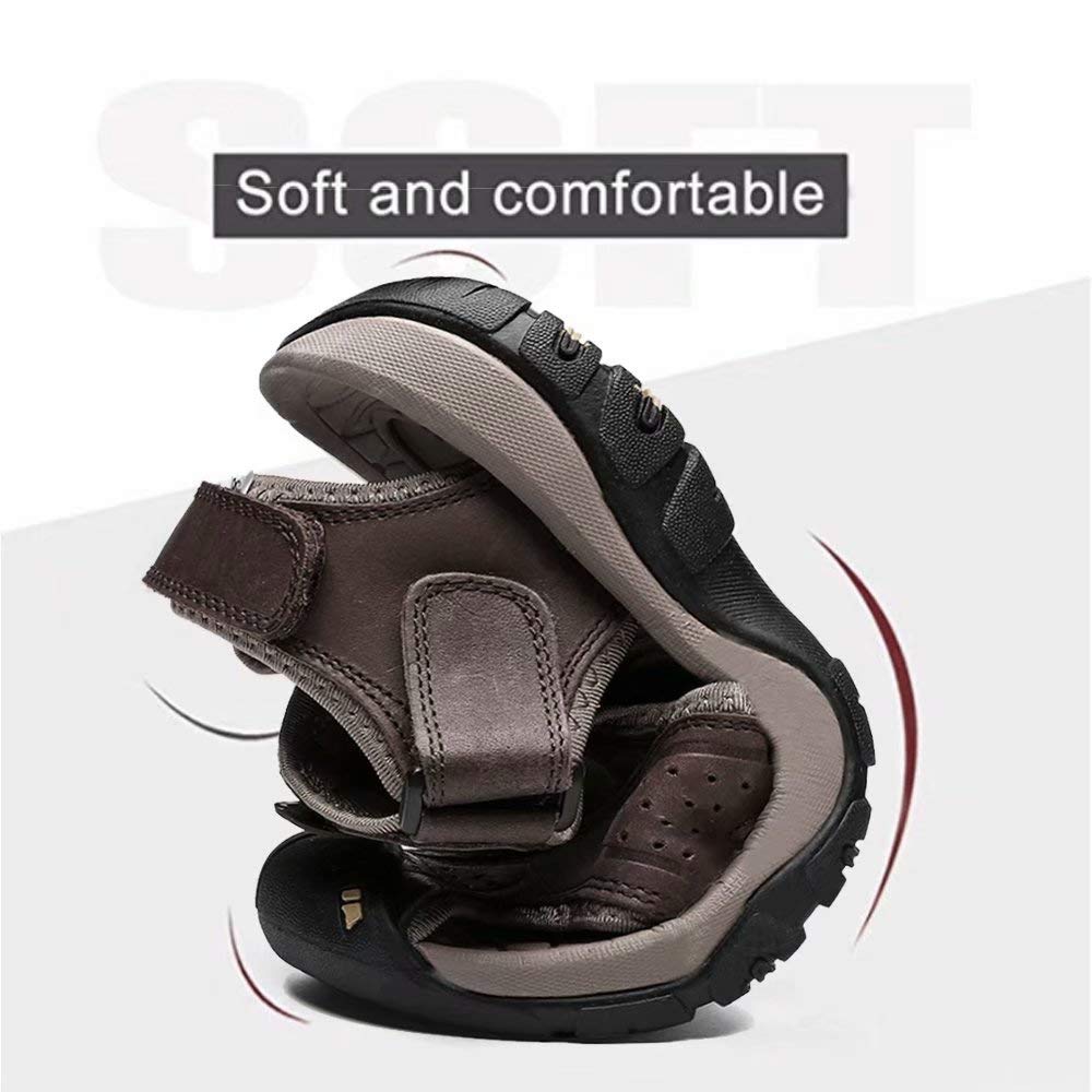 visionreast Mens Closed Toe Fisherman Leather Sandals Outdoor Hiking Beach Sandals Athletic Water Shoes