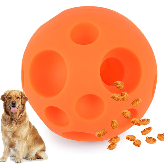 Evan Dog Toy Balls, 5 Inch Treat Tricky Ball Food Dispensing Toys Tricky Fun Interactive Dog Toy Food Dispenser Toy Puzzle Toy Ball Dog Chew Toys Ball for Large Medium Slow Feeder Dog Bowls（Orange）