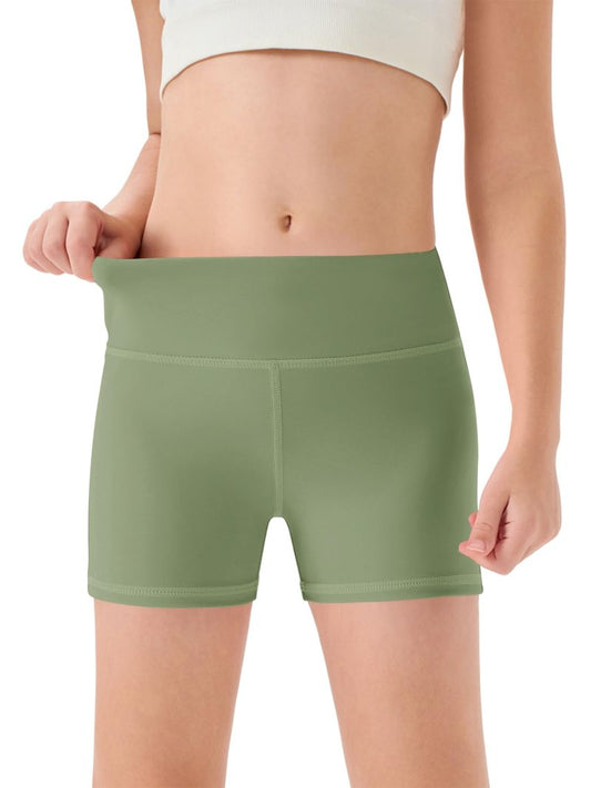Haloumoning Girls Athletic Shorts Kids High Waisted Yoga Dance Biker Shorts Comfy Gymnastics Shorts 5-14Y Olive Green