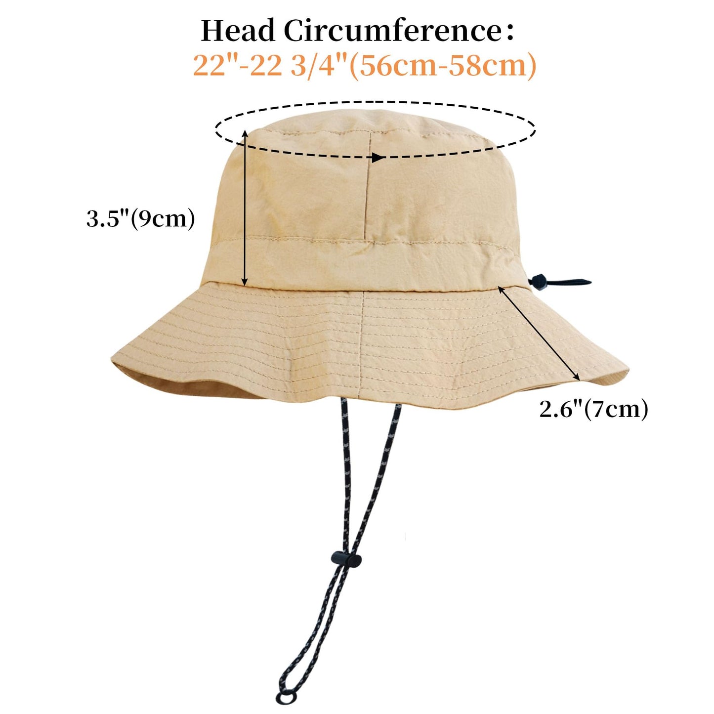 NPJY Packable Quick Dry Sun Bucket Hats for Women Lightweight Outdoor Waterproof Rain Hat with Detachable Chin Strap Small-Medium （Size: 22-22 3/4） Black