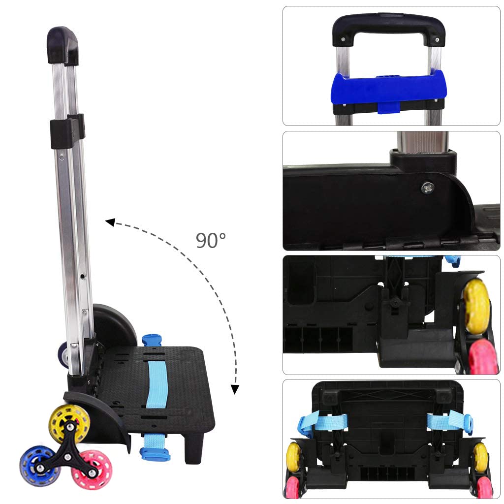 Backpack Trolley, Wheeled Trolley Aluminium Alloy Foldable Hand Cart 6 Wheels Rolling Luggage Carts for Kids School