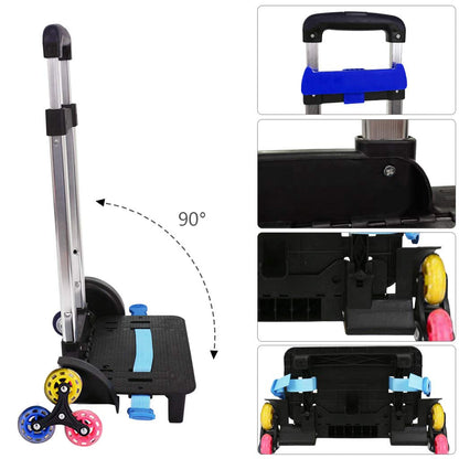 Backpack Trolley, Wheeled Trolley Aluminium Alloy Foldable Hand Cart 6 Wheels Rolling Luggage Carts for Kids School