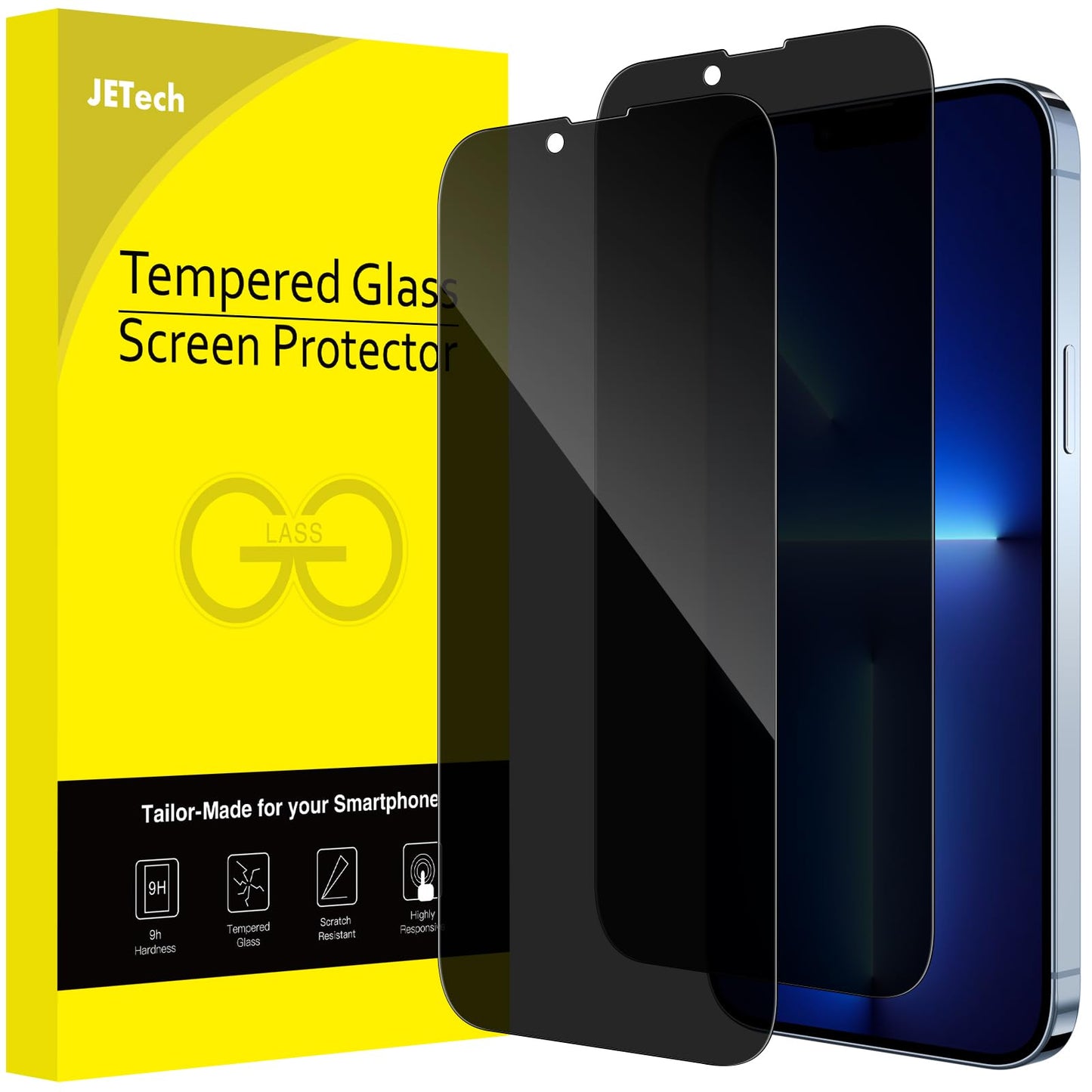 JETech Privacy Full Coverage Screen Protector for iPhone 16e 2025, iPhone 13/13 Pro 6.1-Inch, Anti-Spy Tempered Glass Film, Edge to Edge Protection Case-Friendly, 2-Pack