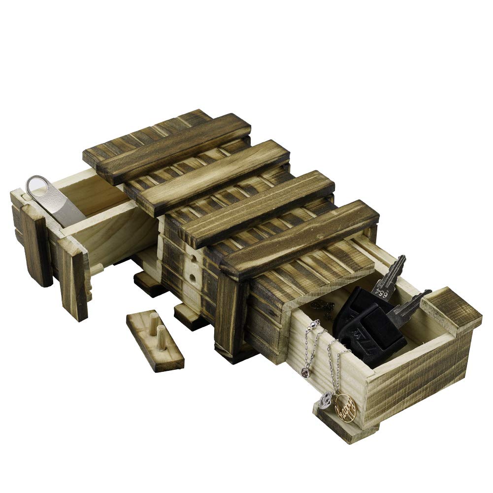 Locisne Personalised Magic Wooden Gift Box with 2 Extra Secure Storage Compartments Secret Drawer Keepsake Box Memory Puzzle Box Wedding Gift Intelligence Brain Teaser