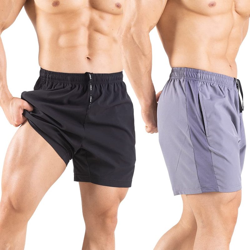 Gaglg Men's 5" Running Shorts 2 Pack Quick Dry Athletic Workout Gym Shorts with Zipper Pockets Black/Gray,X-Large