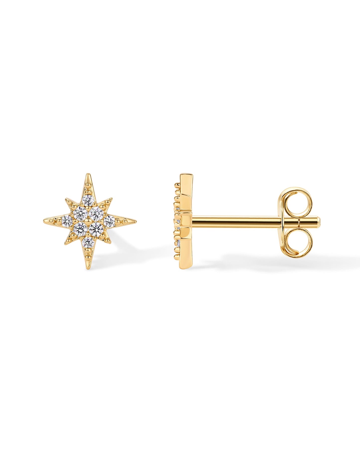 PAVOI 14K Yellow Gold Plated Cubic Zirconia Star Stud Earrings for Women | Gold Starburst Earring Pair