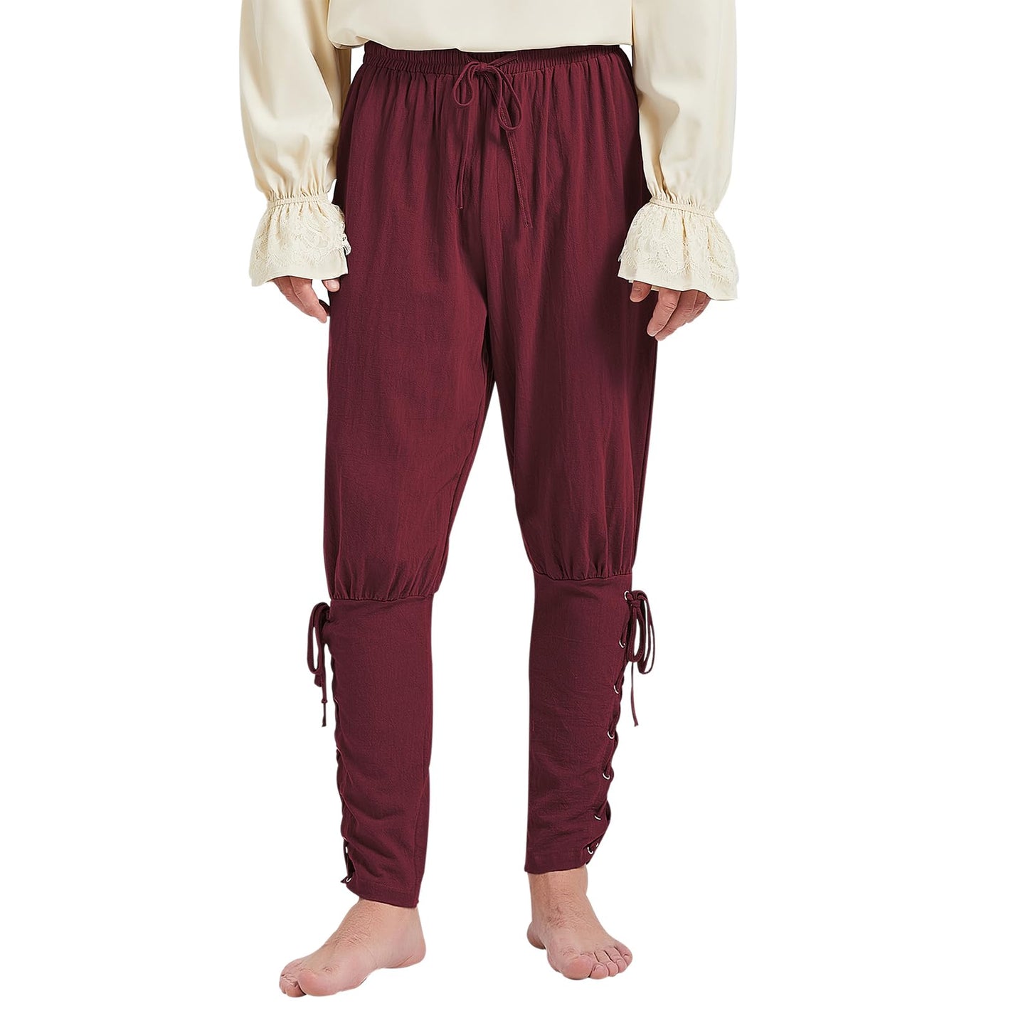 Century Star Renaissance Costume Men's Pirate Pants Medieval Pants Ren Faire Costumes Viking Colonial Steampunk Gothic Halloween Cosplay Trousers with Drawstrings Ankle Banded Wine Red Medium