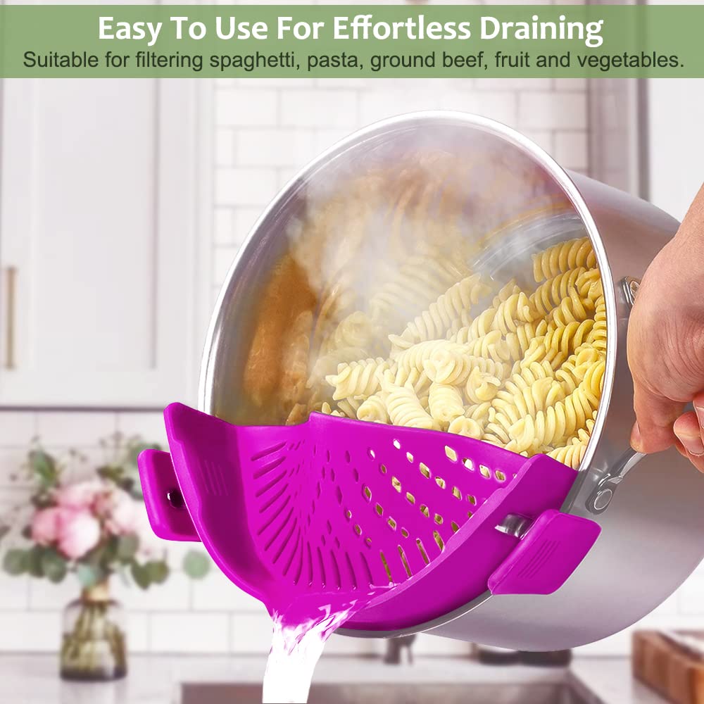 YEVIOR Clip on Strainer for All Pots Pan,Silicone Pasta Strainer Kitchen Gadgets,Collapsible Colander for Noodle,Vegetables,Fruit,Spaghetti (Grey)