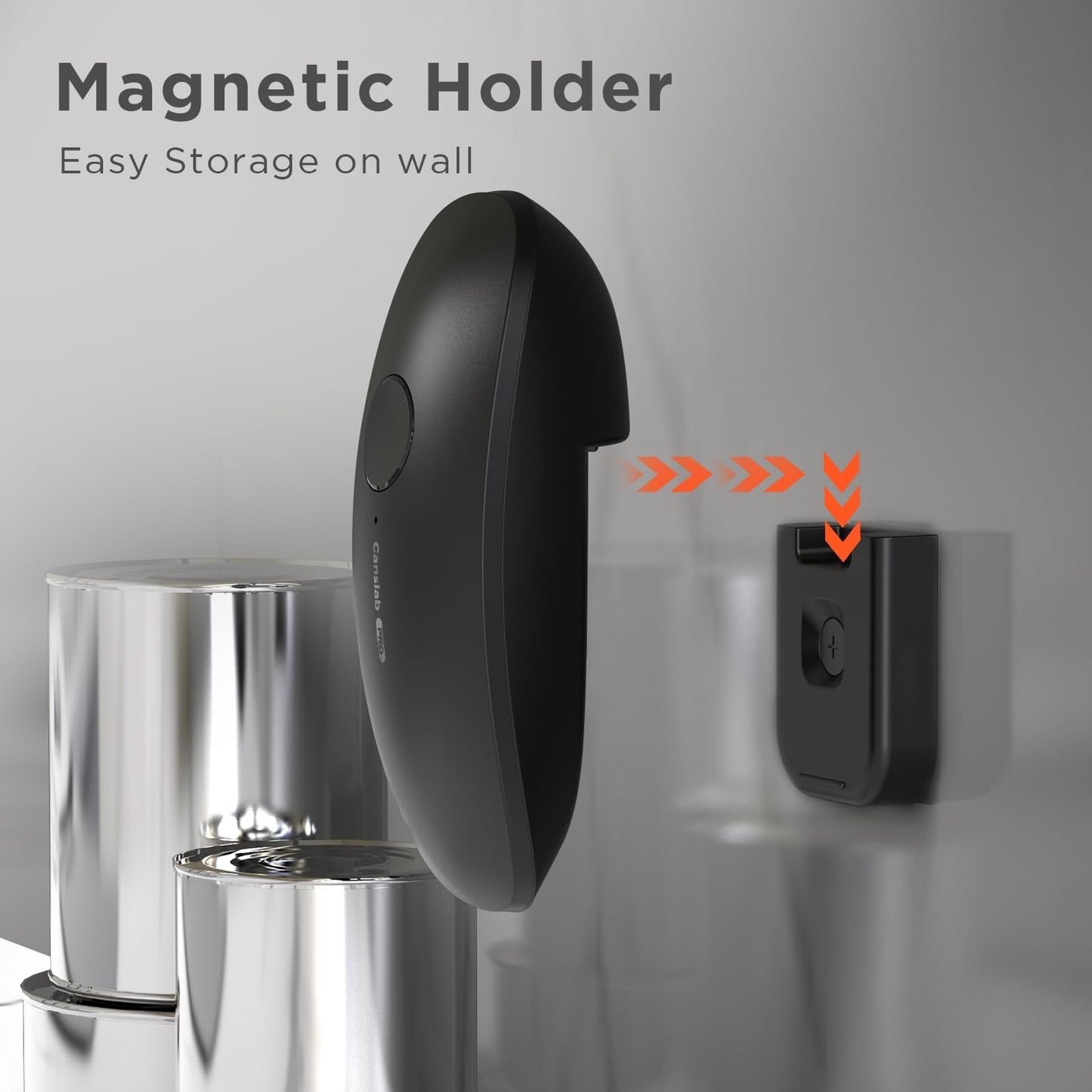 Canslab Ultrablade PRO Auto Stop Can Opener - Rechargeable Electric Can Opener for Kitchen for Seniors with Arthritis - One Touch Side Cut Opener, Smooth Edge, Handfree, Wall Mounted Small Size, Black