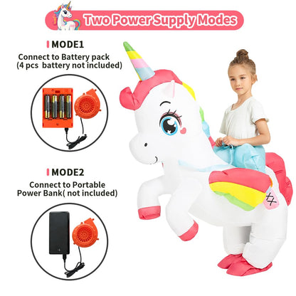 JUROSAICA Unicorn Costume Kids Inflatable Costume Ride On Rainbow Blow Up Halloween Costumes For 4-6 Years Old Boys Girls Child
