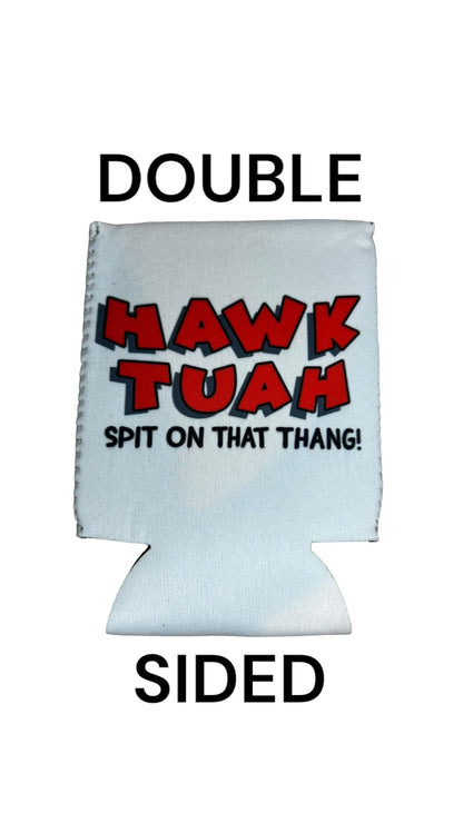 Hawk Tuah Spit on That Thang Funny Can Cooler - White with Red Text | Gag Gift, Christmas Stocking Stuffer, College Party, Halloween Drink Holder