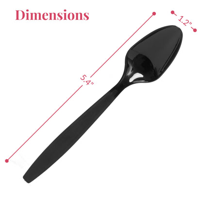 Prestee 300 Black Plastic Spoons Bulk - Durable Disposable Plastic Silverware Spoons - Heat-Resistant Spoon Cutlery - Heavy Duty Flatware Pack - Disposable Silverware Utensil Set for Hot and Cold Food