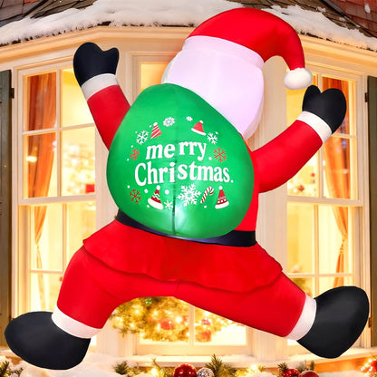KOOY 6FT Christmas Inflatables Climbing Santa, Blow Ups Xmas Hanging Santa Outdoor Decorations with LED Light Up for Xmas Yard Outdoor Roof Christmas Decorations