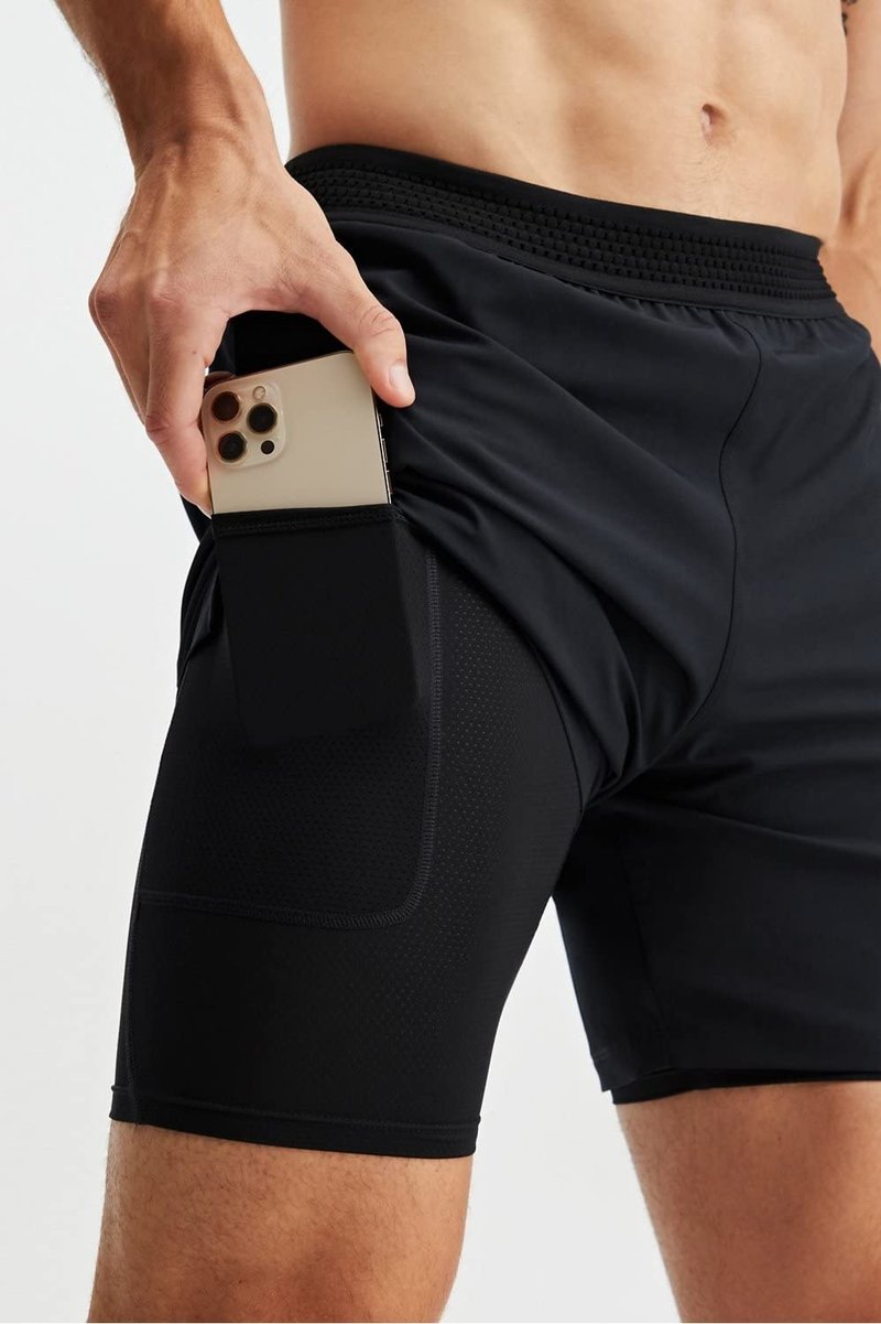 Fabletics Men's The Fundamental Short (Lined), Workout, Running, Training, Gym, Yoga, Ultra Lightweight, Athletic, 9" Inseam, L, Black
