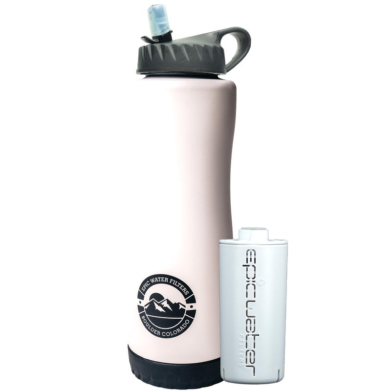 Epic Water Filters Vostok Stainless Steel Insulated Water Bottle and 75 Gallon Filter - Removes 99.99% of Water Impurities, 34oz,