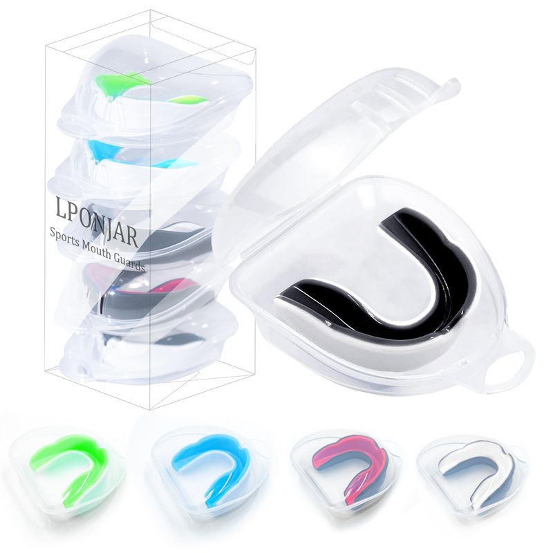 LPONJAR 5 Pack Toddler Kids Youth Mouth Guard, Moldable Sports Mouthguard with Case for Boys & Girls, Ideal for Non Braces, Football Lacrosse Hockey Basketball Boxing Soccer Taekwondo MMA Karate