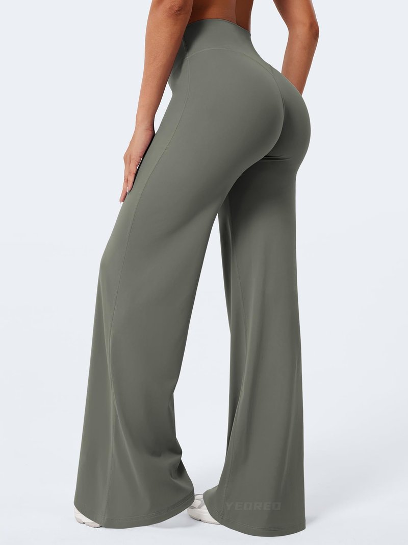 YEOREO Workout Leggings Womens No Front Seam Straight Leggings 35" High Waist Buttery Eddiy Gym Yoga Pants Gray Green XL