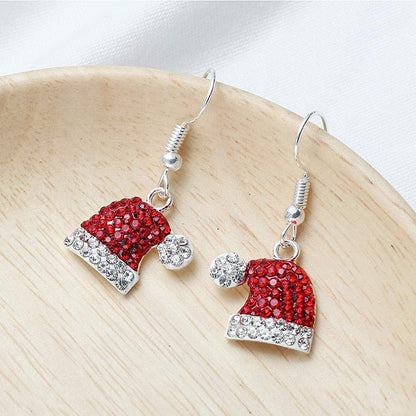 Christmas Dangle Earrings Holiday Party Drop Earrings Enamel Crystal Santa Claus Bell Hat Earring Cute Costume Jewelry Women (Christmas hat earring)