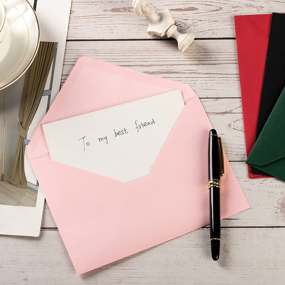 50 Pack A7 Colorful 5x7 Envelopes V Flap Invitation Envelopes for 5x7 Cards, Birthday, Weddings, Graduations, Greeting Cards, Baby Shower 5.24 x 7.24 Inches (Black)