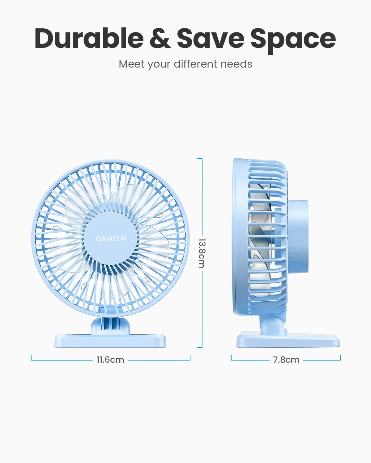 Gaiatop USB Desk Fan, Small But Powerful, Personal Portable Quiet 3 Speeds, Adjustable Mini Table Desktop fan for Cooling Home Office Car Summer Travel Gifts Light blue