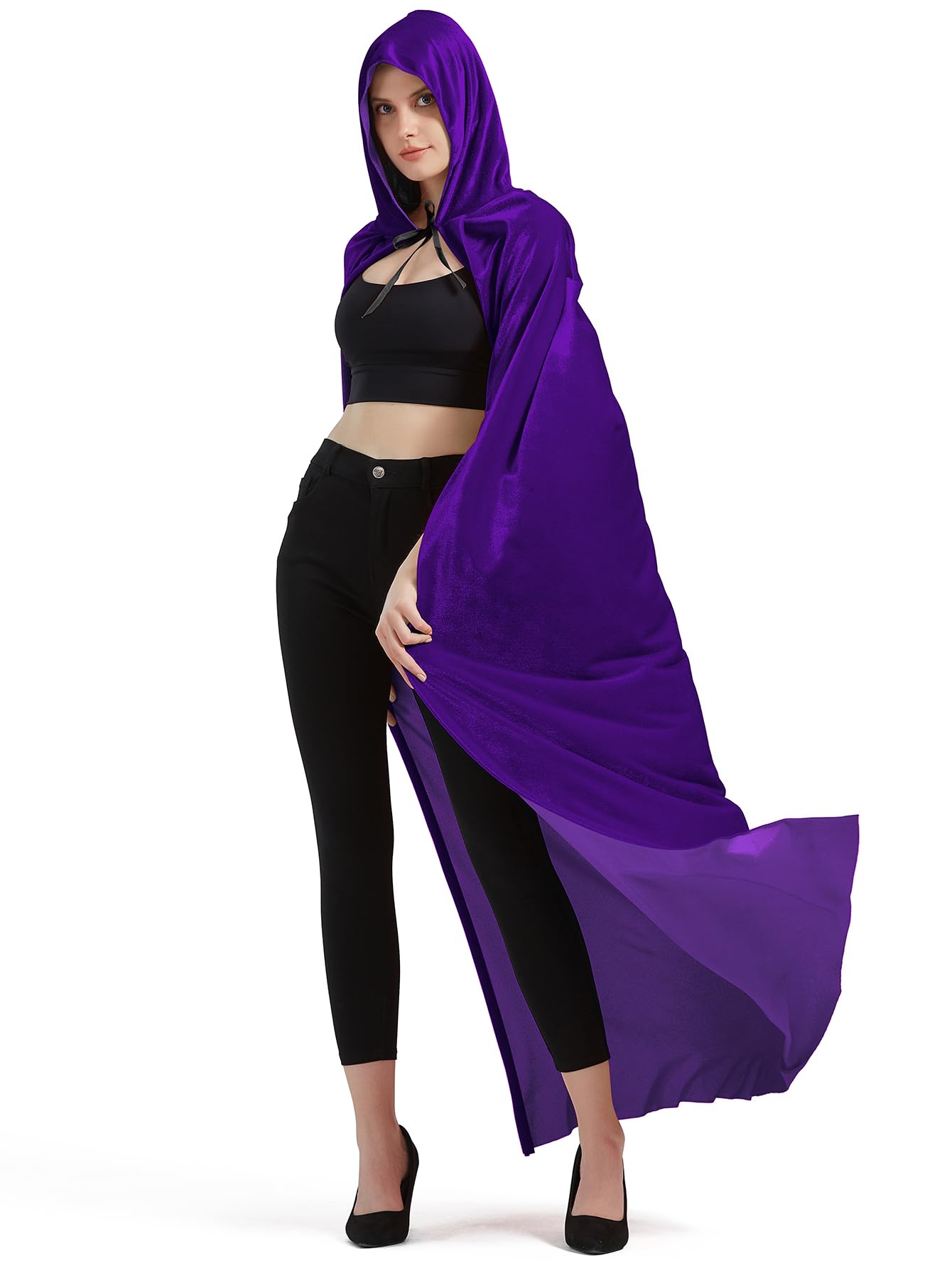 QUCH Hooded Cloak Unisex Cape Cloak with Hood for Men and Womens Witch Cloak Vampire Cape Halloween Christmas Costume Purple XL