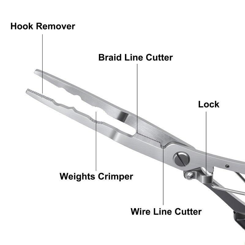 Fishing Pliers Hook Remover Tool, Stainless Steel Fishing Needle Nose Pliers Saltwater Freshwater, Fish Dehooker Plyers with Lanyard, Fish Multitool Gear with Braided Line Cutter