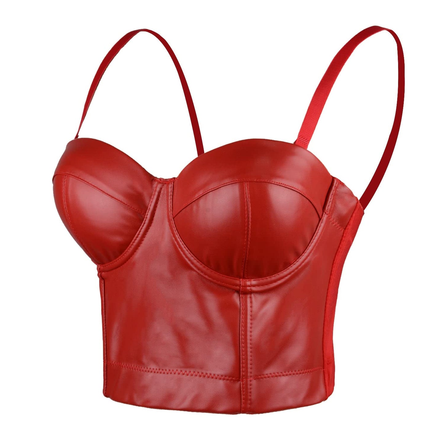ELLACCI Faux Leather Bustier Crop Top Gothic Women's Corset Top Bra Red Small