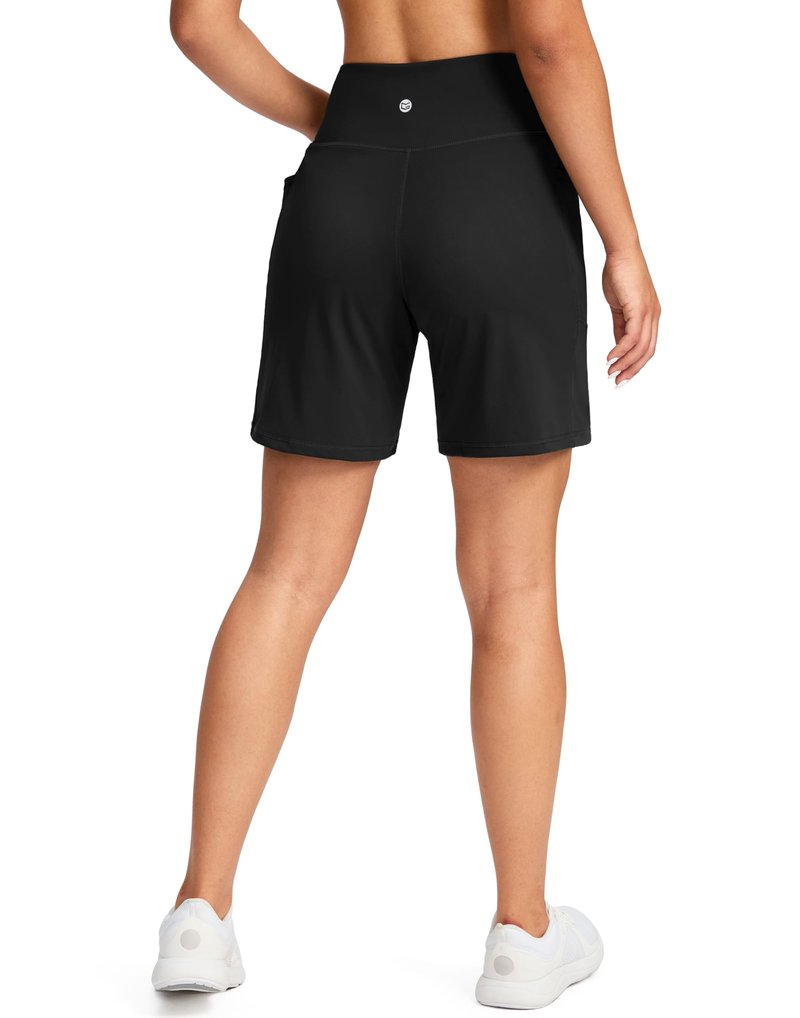 G Gradual Women's 7'' Athletic Long Shorts with Pockets High Waisted Stretch Bermuda Shorts for Women Walking Workout Casual(Black,L)