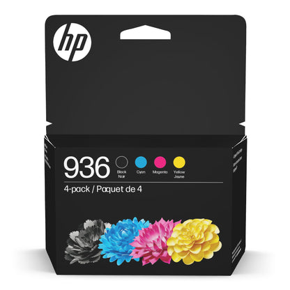 HP 936 Black, Cyan, Magenta, Yellow Ink Cartridges Printers (4-Pack) | Works with OfficeJet 9120, OfficeJet Pro 9110, 9120, 9130, Wide Format 9730 | Eligible for Instant Ink | 6C3Z5LN