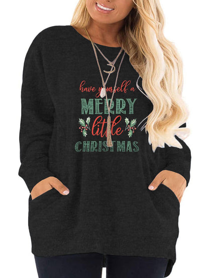 DOLNINE Plus Size Christmas Sweater Winter Casual Holiday Tops Long Sleeve Sweatshirts Black SD007-20W